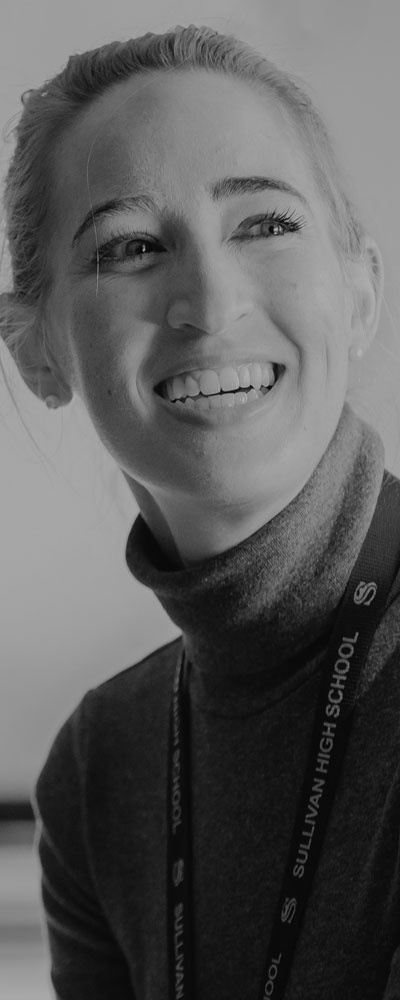 black and white image of woman smiling